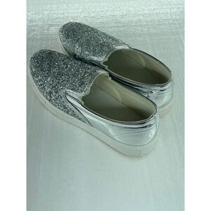 Wanted Glitter Slip On Sneakers Silver Sparkle Casual Shoes‎ Women's Size 10